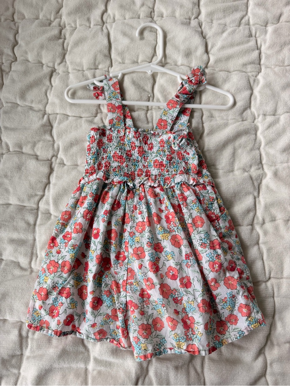 Janie and Jack Coral and White Floral Smocked Sundress
